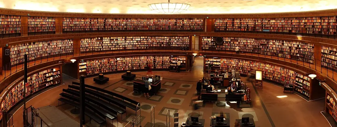 A reading room and bookshelves in a library