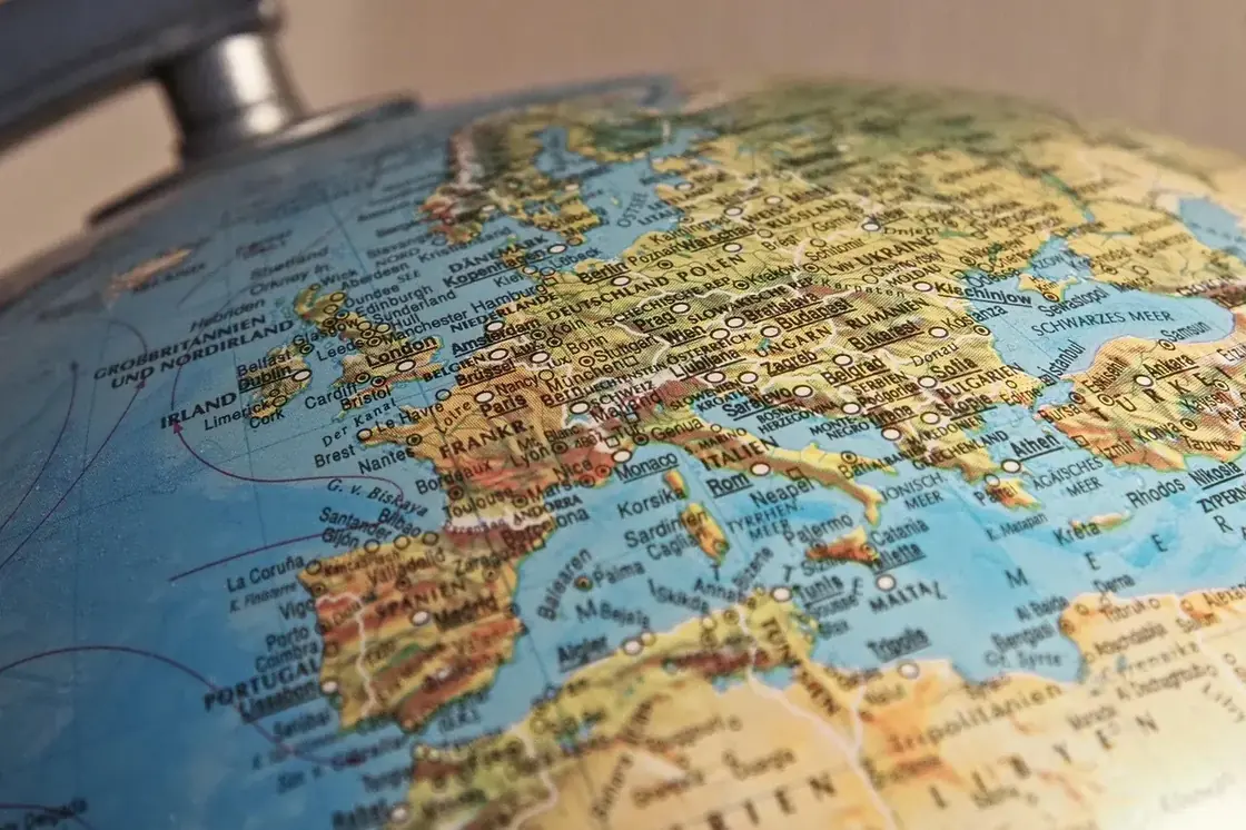 A globe showing Europe